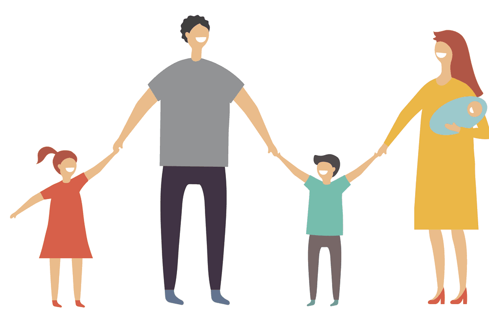 Illustration of a foster family holding hands together