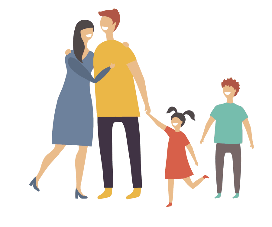 Illustration of a happy foster family